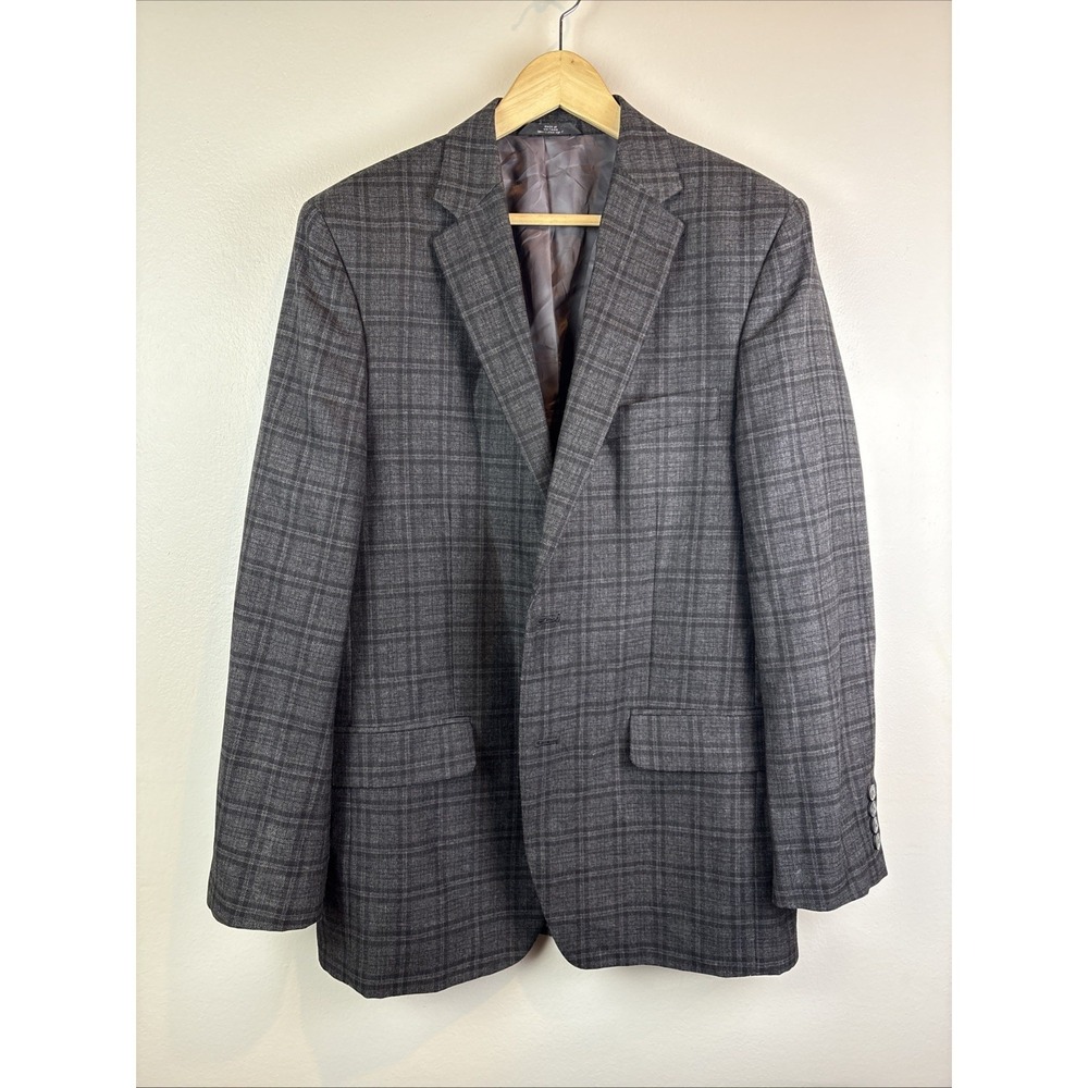 Haggar Men's Blazer Sport Coat Windowpane Black Gray Size 40L